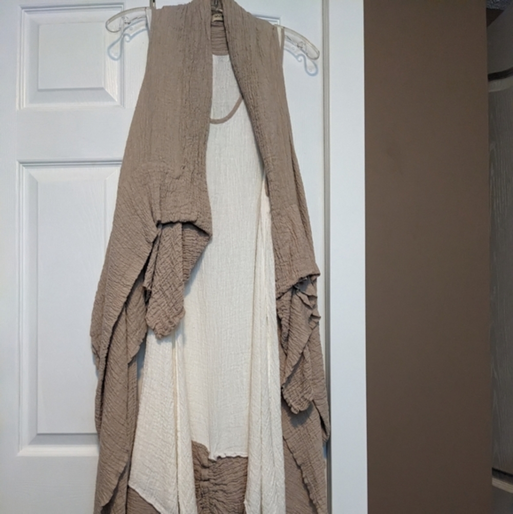 Grande Madame linen dress and shawl beach wedding attire, boho festival dress